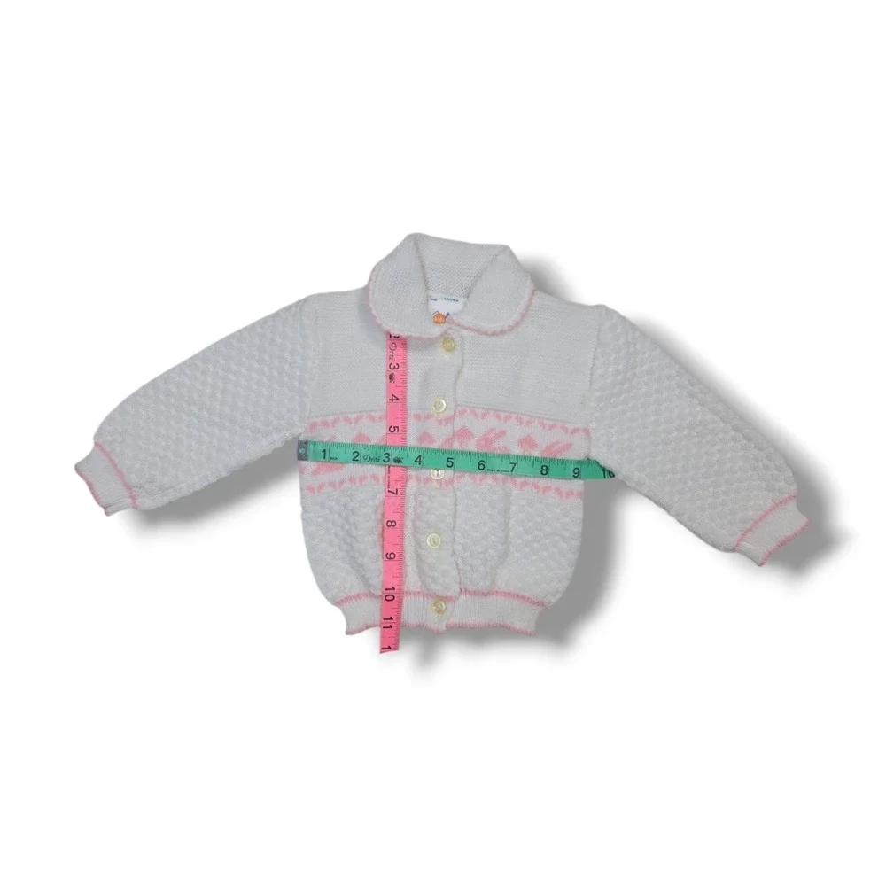 Vintage Sears Kids & More Button White & Pink Bunnies Sweater Infant 0-6 Months